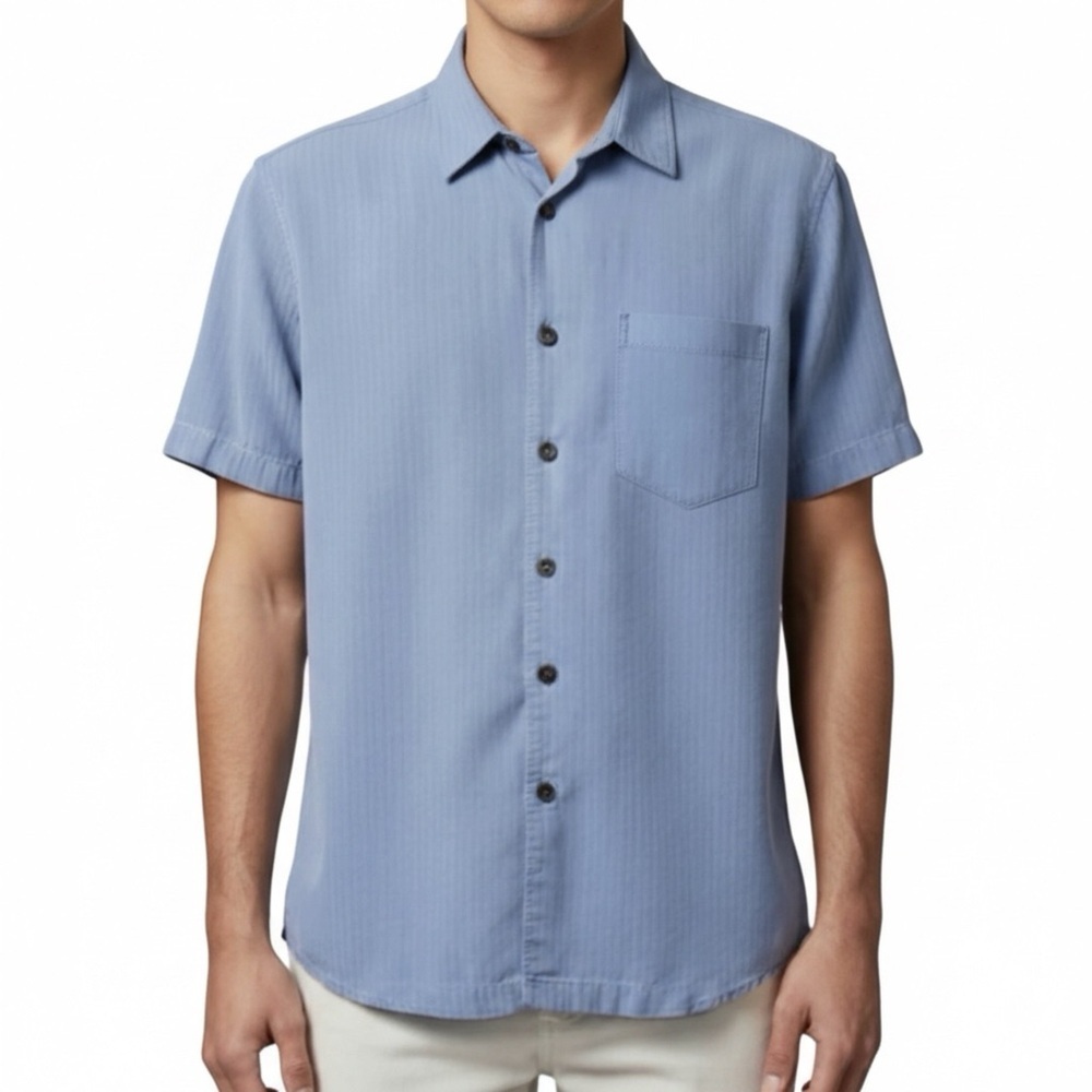 Tommy Bahama 100% Silk Blue Button Down Shirt Size Small P2P 23”